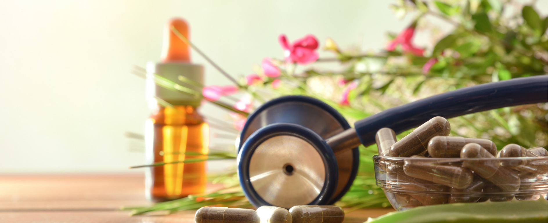 natural medicine and supplements with a stethoscope