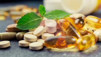 close up of supplements and multivitamins covered in NatMed Pro for clinical staff