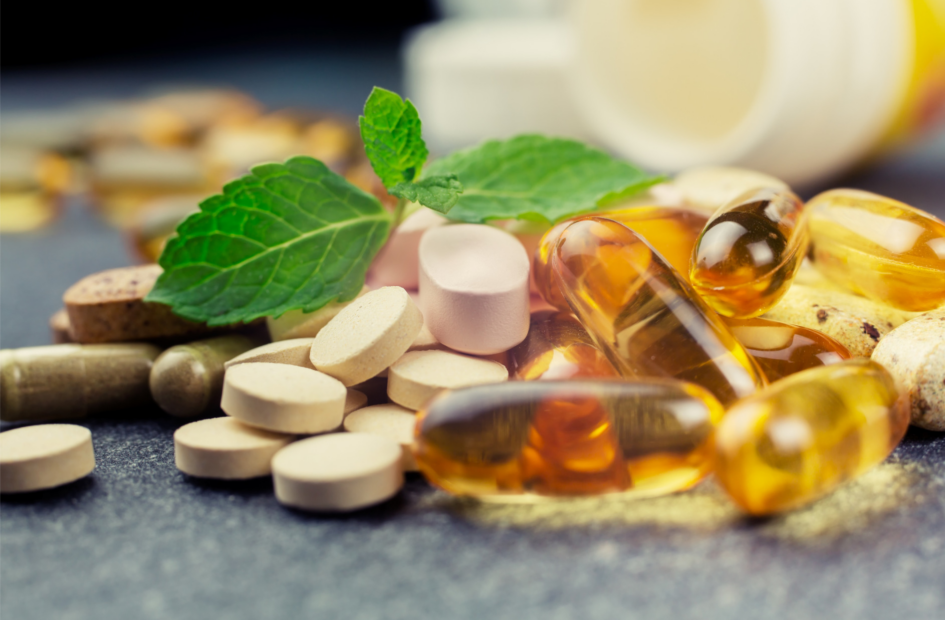close up of supplements and multivitamins covered in NatMed Pro for clinical staff