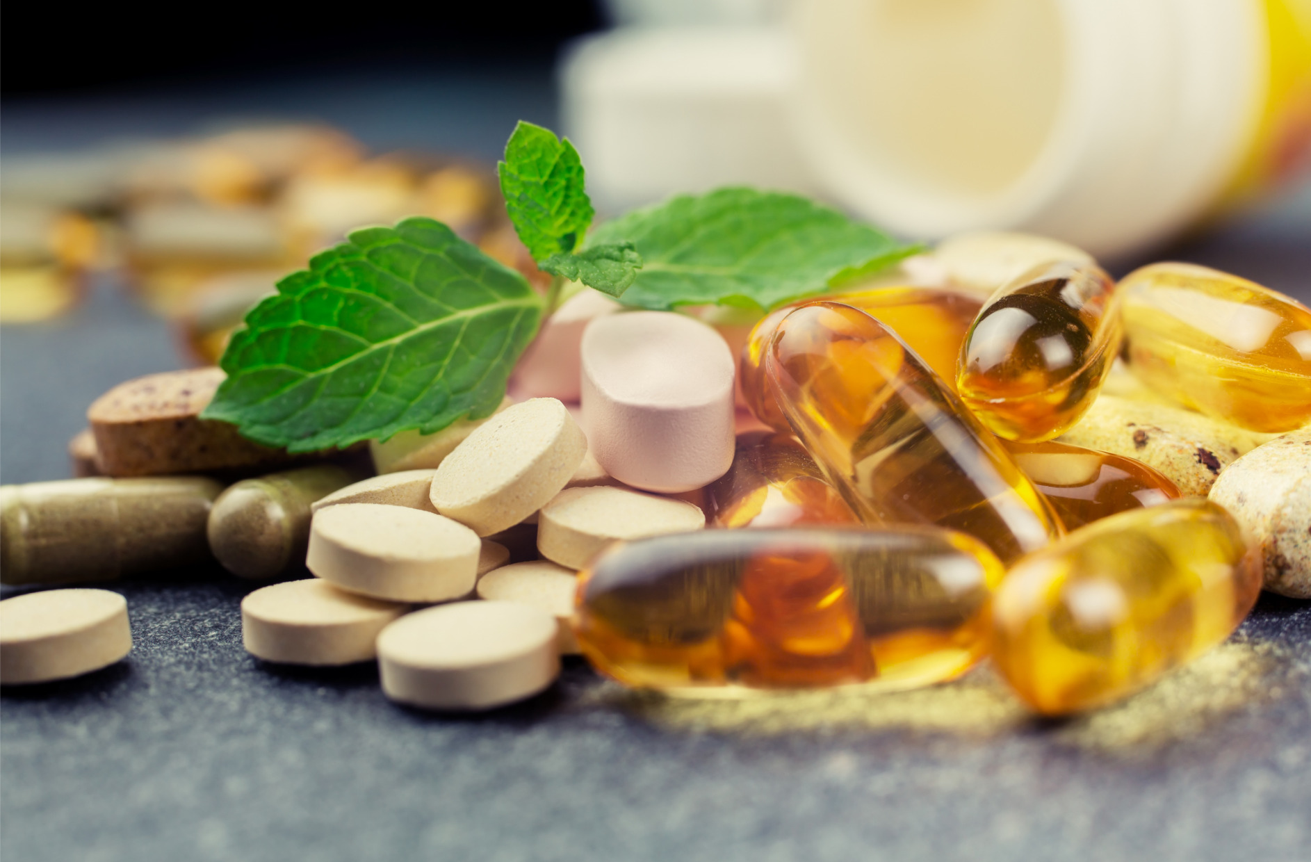 close up of supplements and multivitamins covered in NatMed Pro for clinical staff