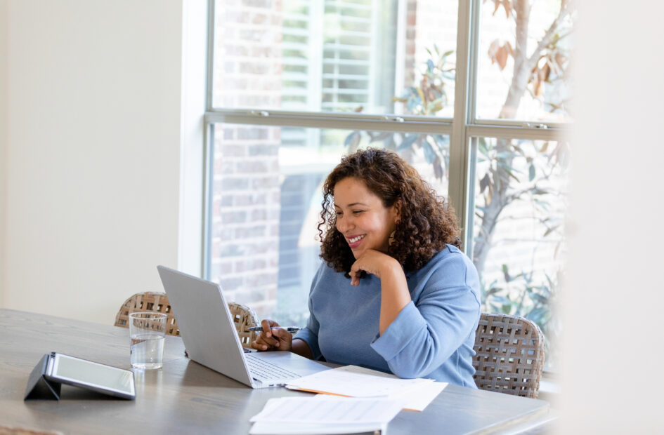 Woman completing online elearning